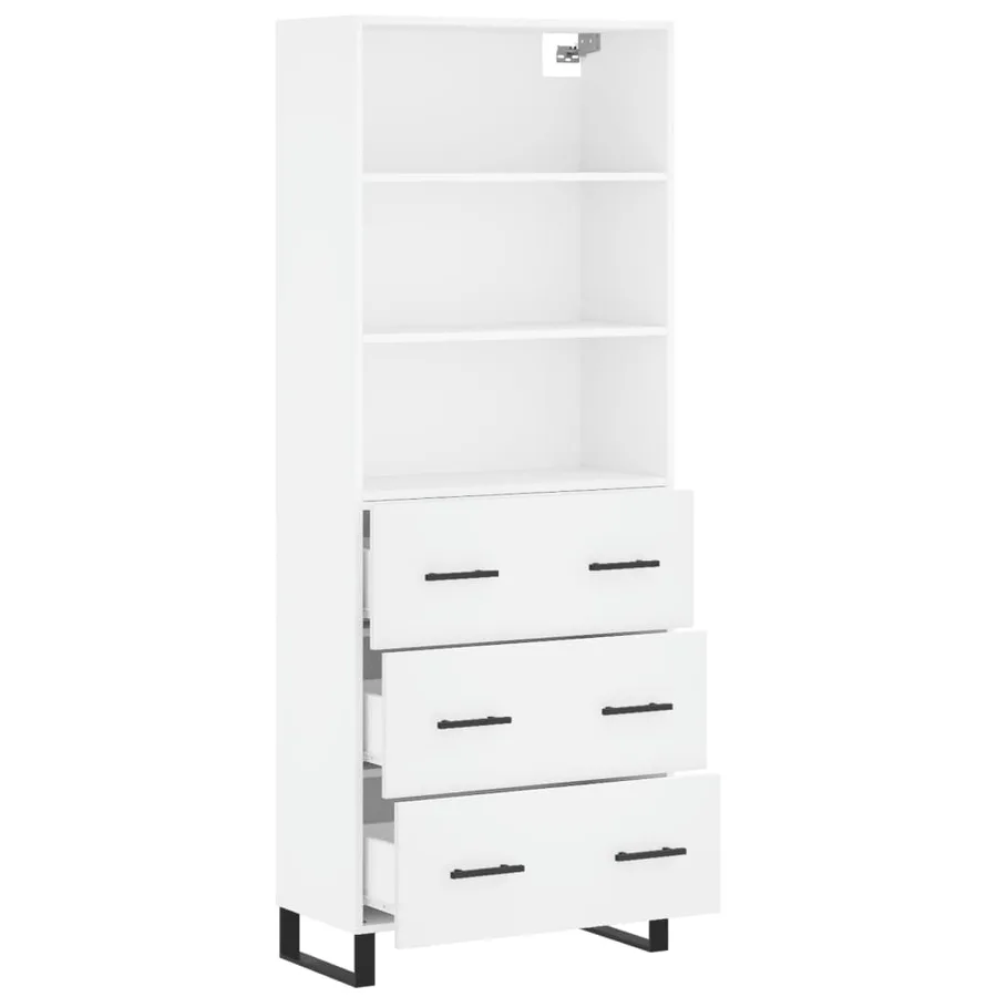 Buffet haut Blanc brillant 69,5x34x180 cm Bois d'ingénierie - 4