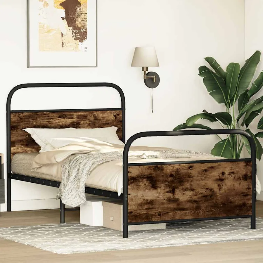 Cadre de lit sans matelas 90x190cm chêne fumé bois d'ingénierie - 4