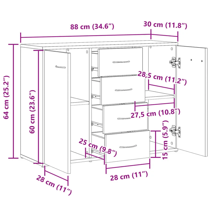 Buffet vieux bois 88x30x64 cm bois d'ingénierie - 10