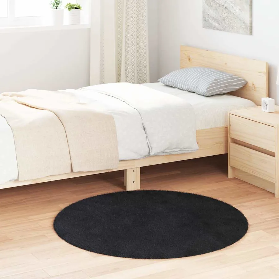 Tapis shaggy à poils longs NAVARRA noir 100x100 cm polyester