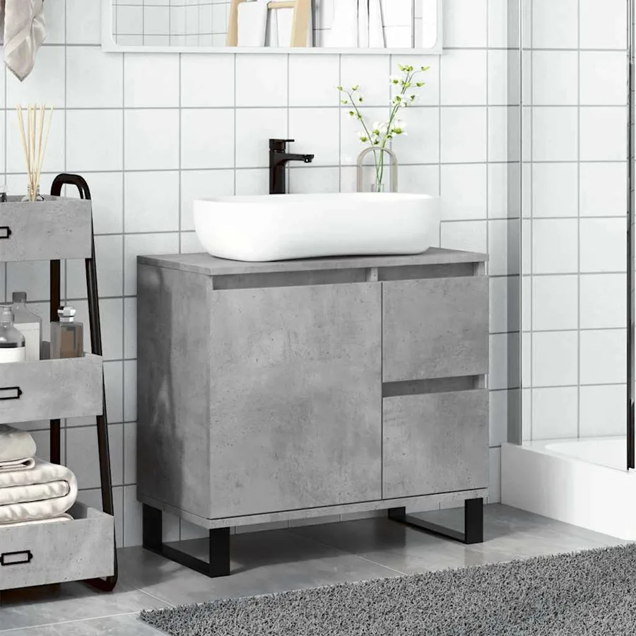 Armoire de lavabo de salle de bain gris béton 65x33x60 cm - 3