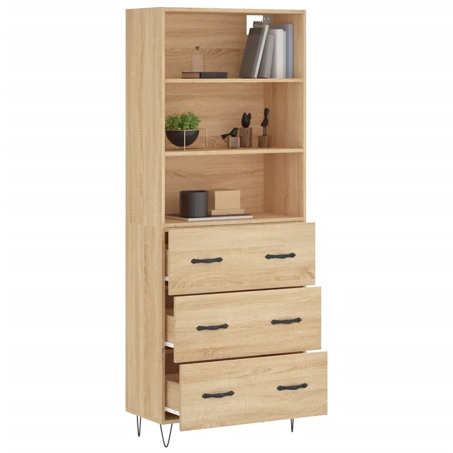 Buffet haut Chêne sonoma 69,5x34x180 cm Bois d'ingénierie - 3