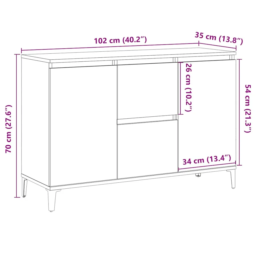 Buffet chêne artisanal 102x35x70 cm bois d'ingénierie - 10
