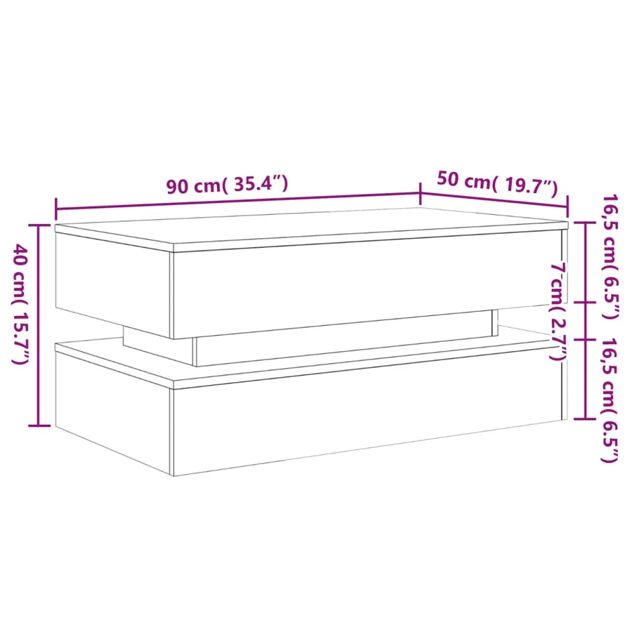 Table basse avec lumières LED vieux bois 90x50x40 cm - 15