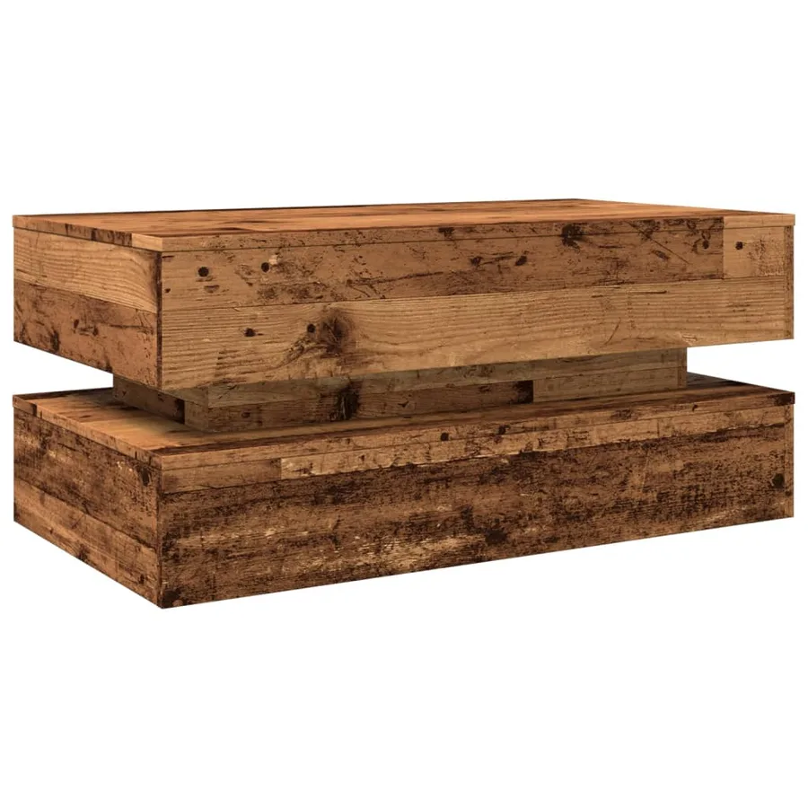 Table basse avec lumières LED vieux bois 90x50x40 cm - 3