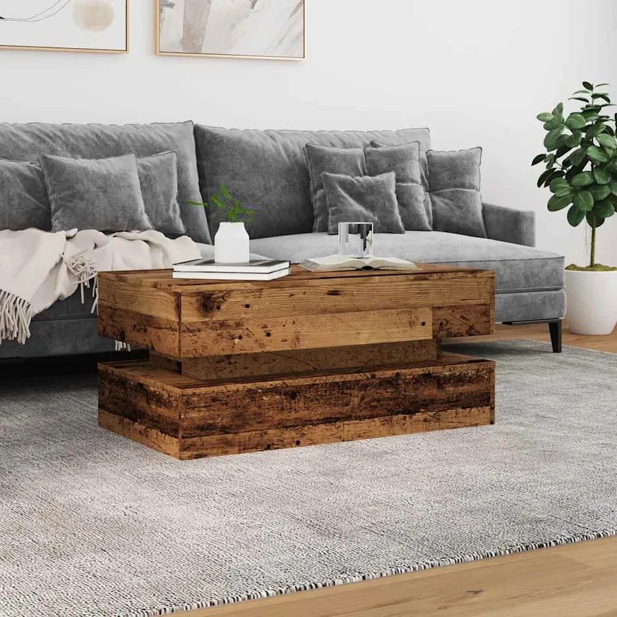 Table basse avec lumières LED vieux bois 90x50x40 cm - 4