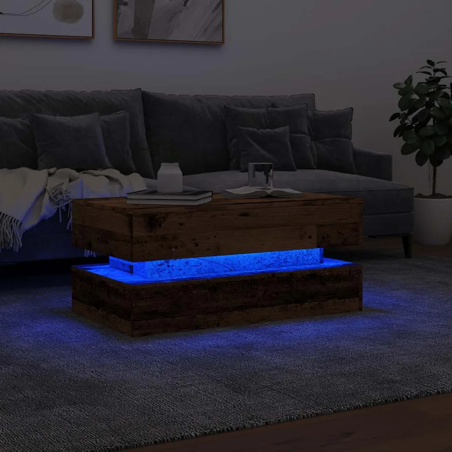 Table basse avec lumières LED vieux bois 90x50x40 cm - 5