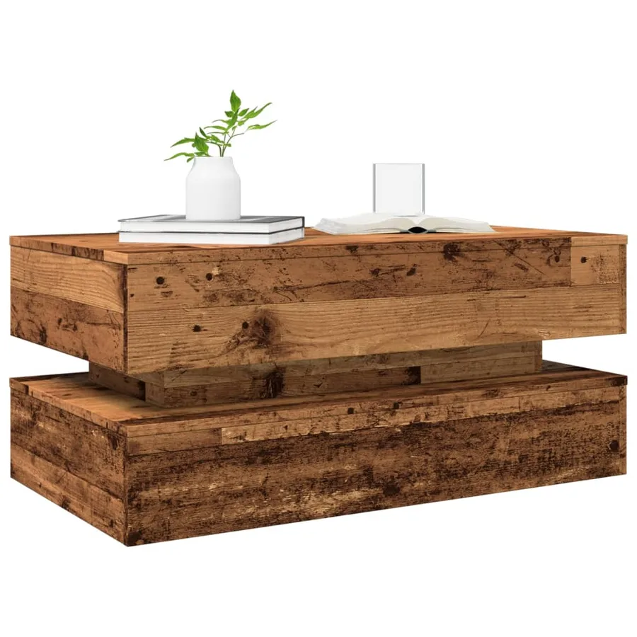 Table basse avec lumières LED vieux bois 90x50x40 cm - 6