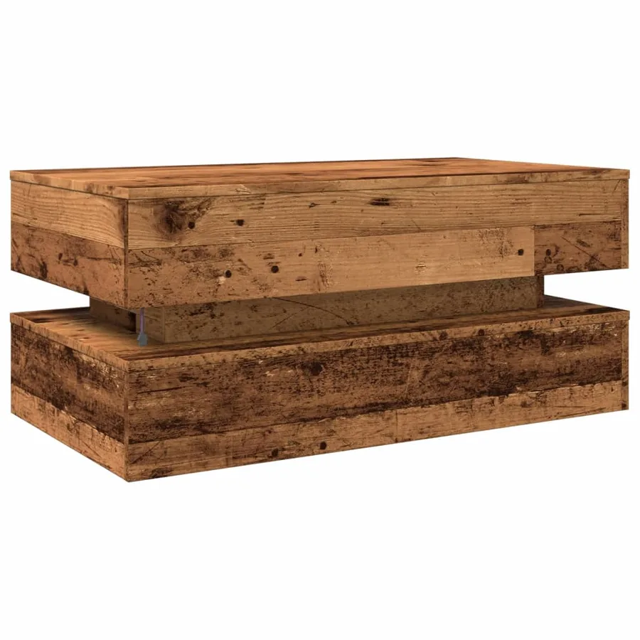 Table basse avec lumières LED vieux bois 90x50x40 cm - 9