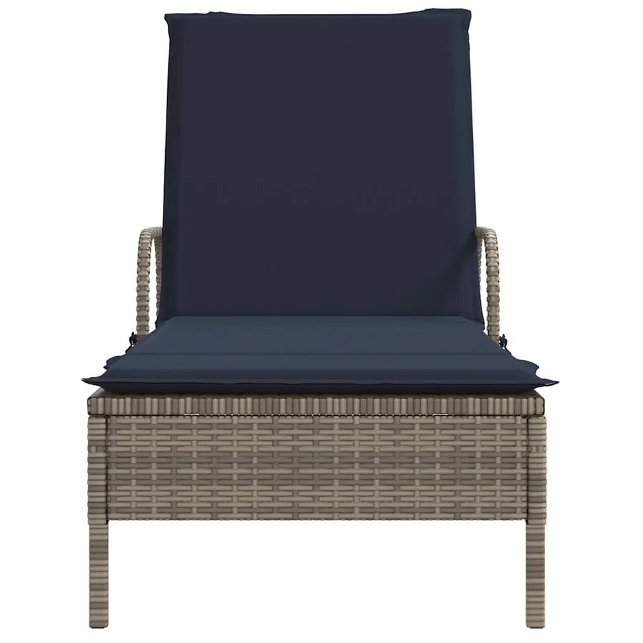 Chaise longue à roulettes avec coussin gris résine tressée - 4