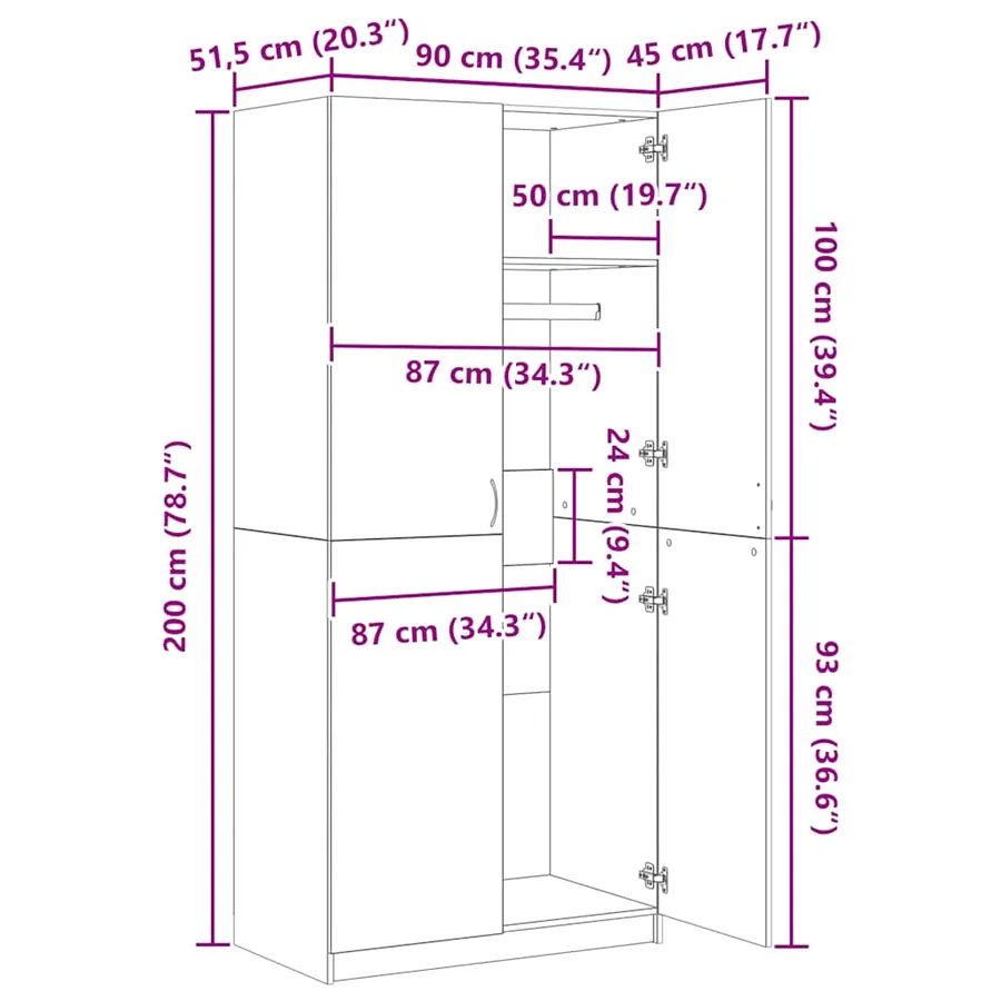 Garde-robe vieux bois 90x52x200 cm bois d'ingénierie - 9