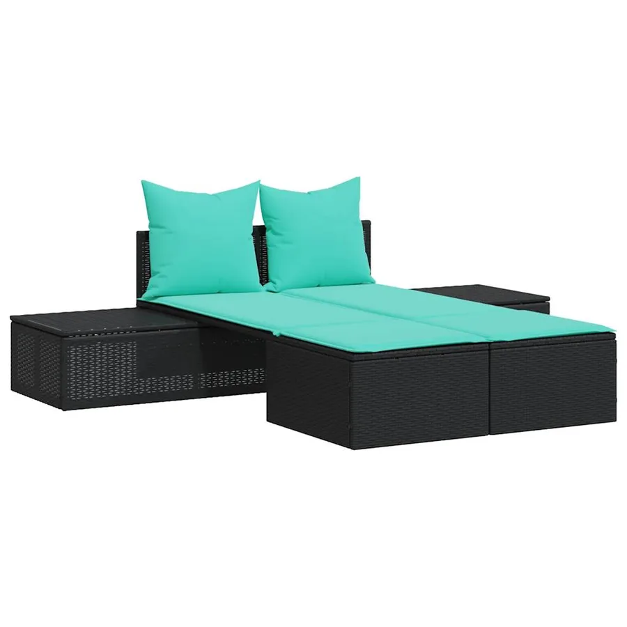Chaise longue double avec coussins en rotin synthétique noir - 2
