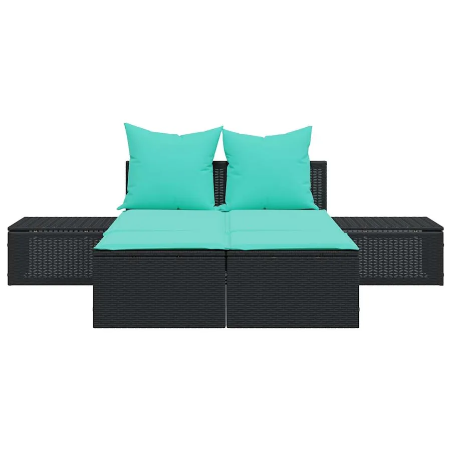 Chaise longue double avec coussins en rotin synthétique noir - 4