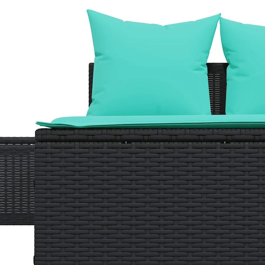 Chaise longue double avec coussins en rotin synthétique noir - 7