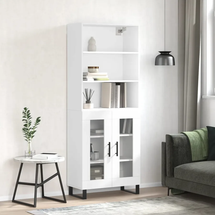 Buffet haut Blanc brillant 69,5x34x180 cm Bois d'ingénierie