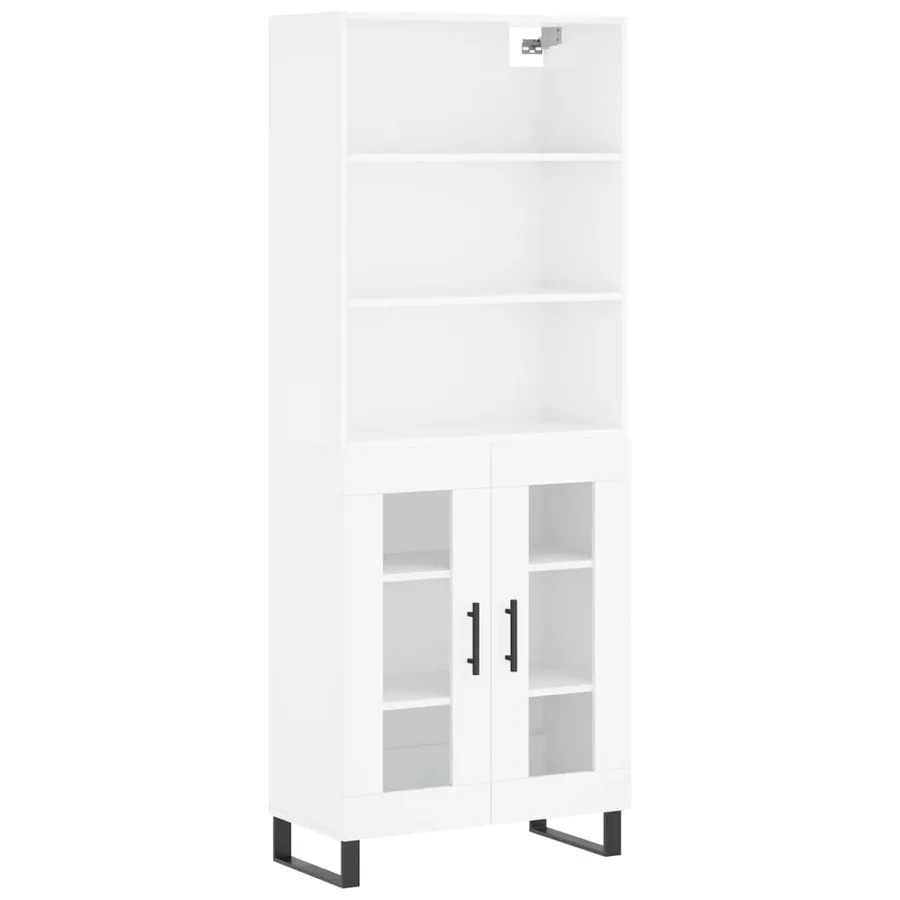 Buffet haut Blanc brillant 69,5x34x180 cm Bois d'ingénierie - 2