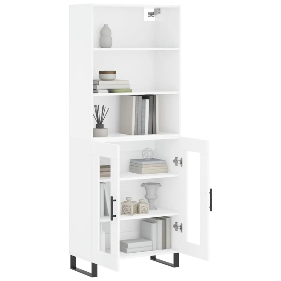 Buffet haut Blanc brillant 69,5x34x180 cm Bois d'ingénierie - 3