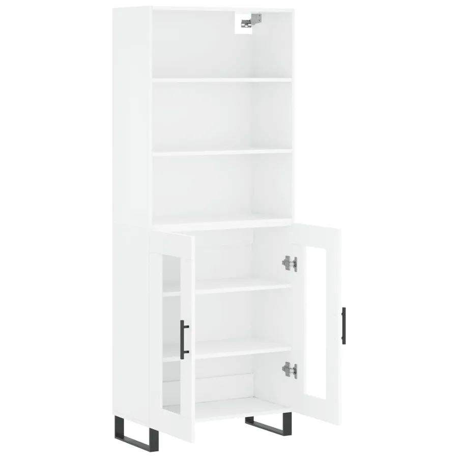 Buffet haut Blanc brillant 69,5x34x180 cm Bois d'ingénierie - 4