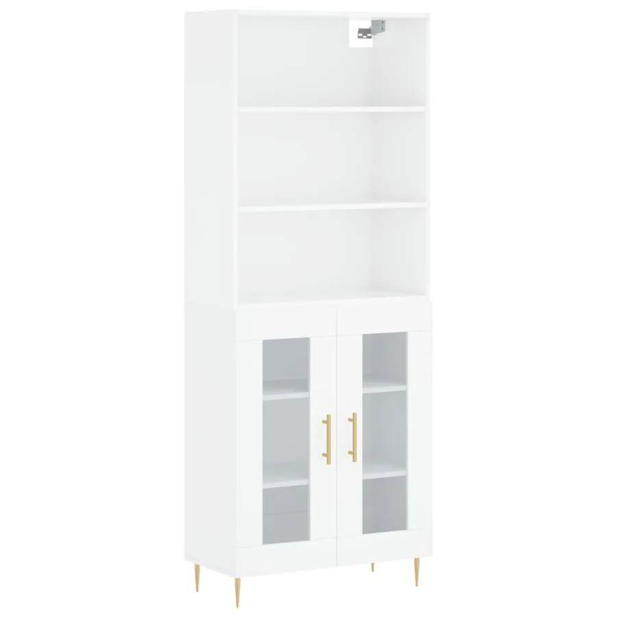Buffet haut Blanc brillant 69,5x34x180 cm Bois d'ingénierie - 2