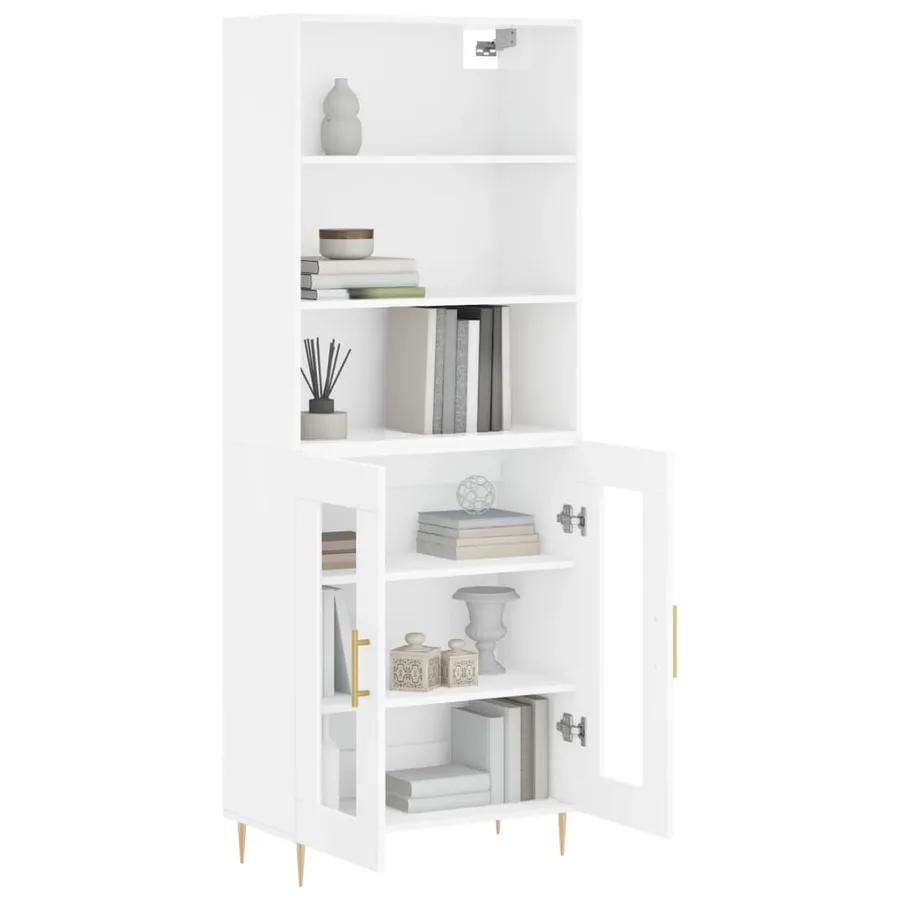 Buffet haut Blanc brillant 69,5x34x180 cm Bois d'ingénierie - 3
