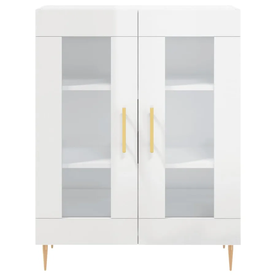 Buffet haut Blanc brillant 69,5x34x180 cm Bois d'ingénierie - 8