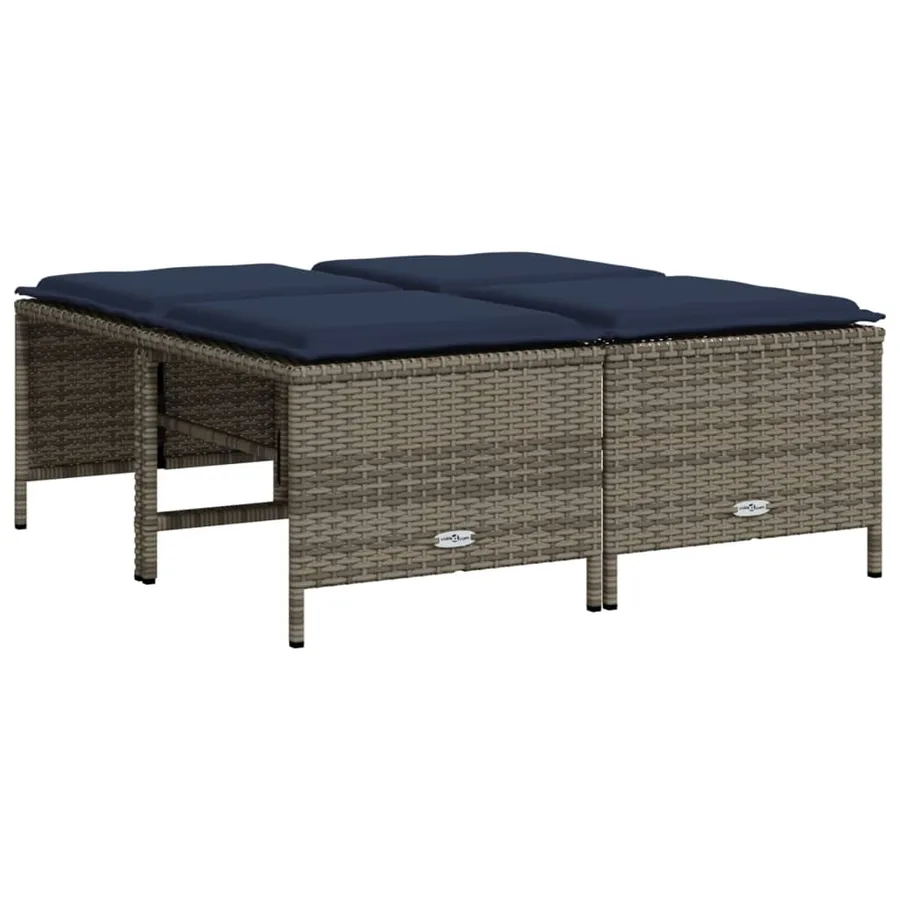 Tabourets de jardin avec coussins lot de 4 gris résine tressée - 2