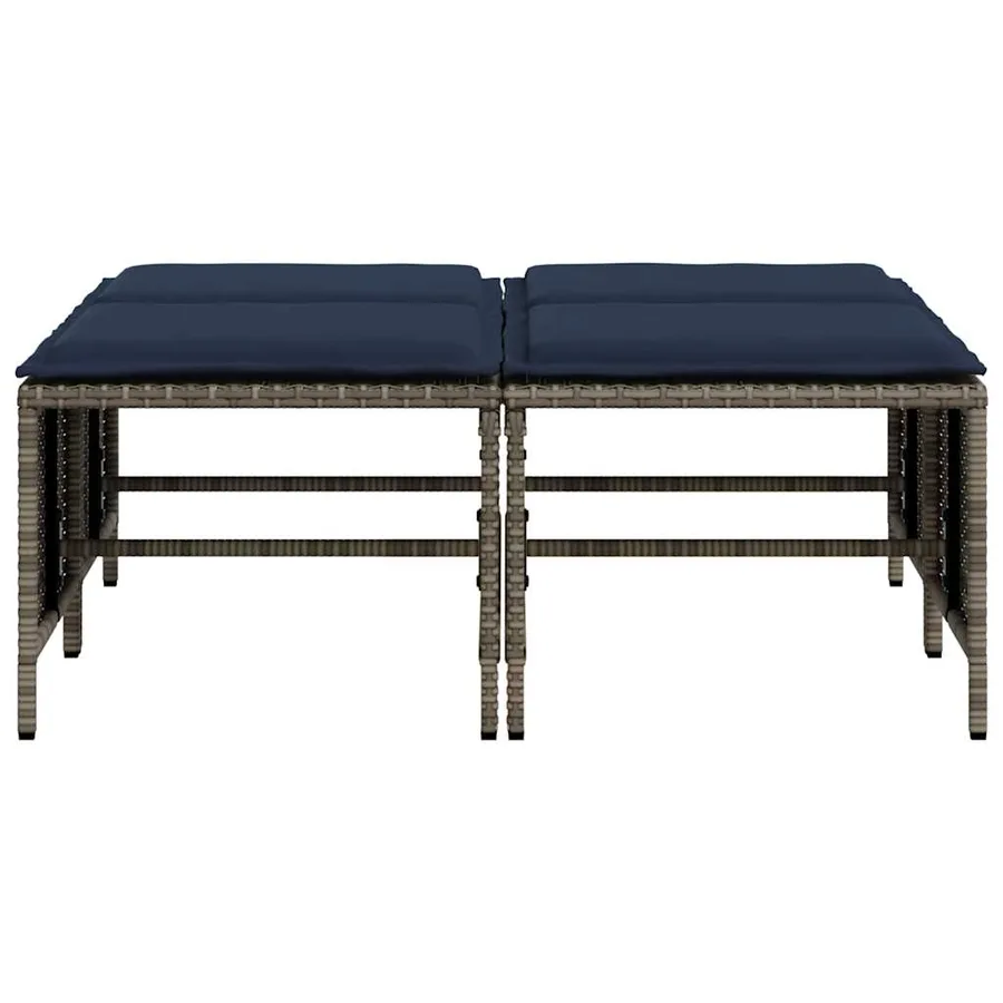 Tabourets de jardin avec coussins lot de 4 gris résine tressée - 4