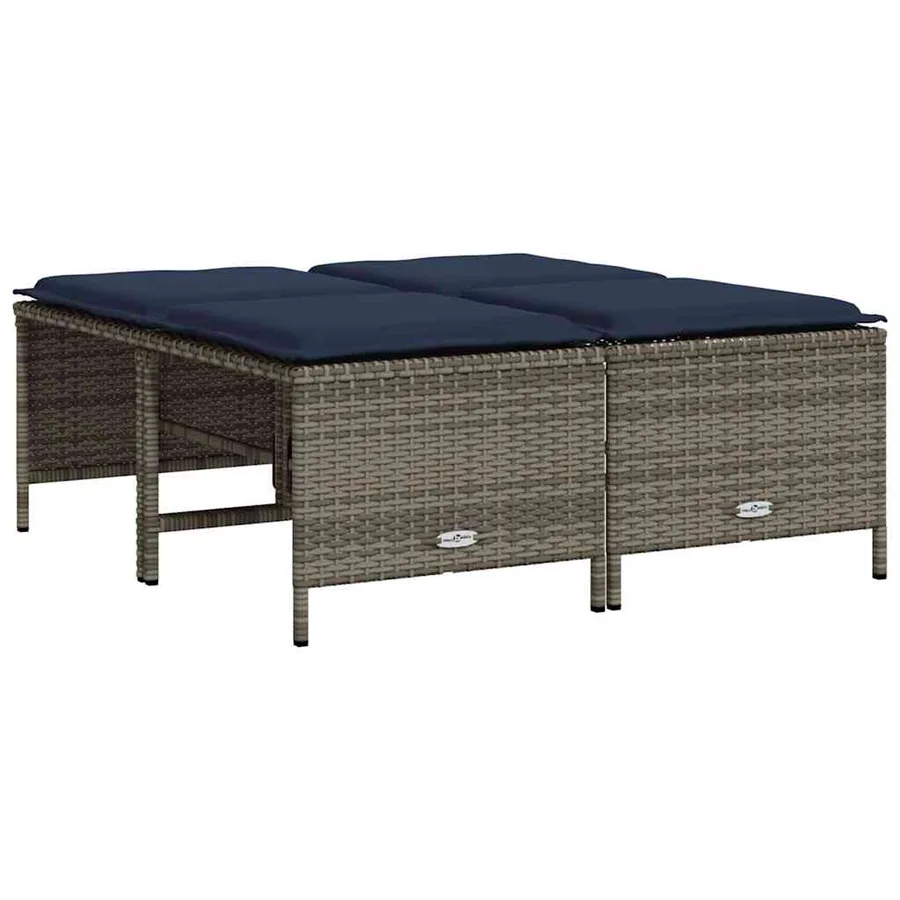 Tabourets de jardin avec coussins lot de 4 gris résine tressée - 5