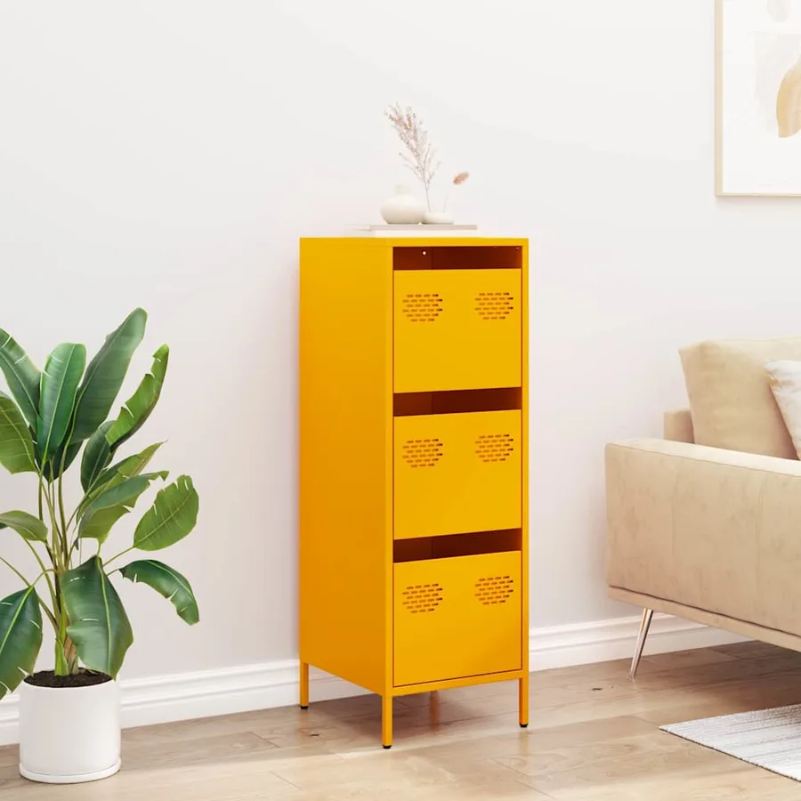 Buffet haut jaune moutarde 39x35x103,5 cm acier - 3