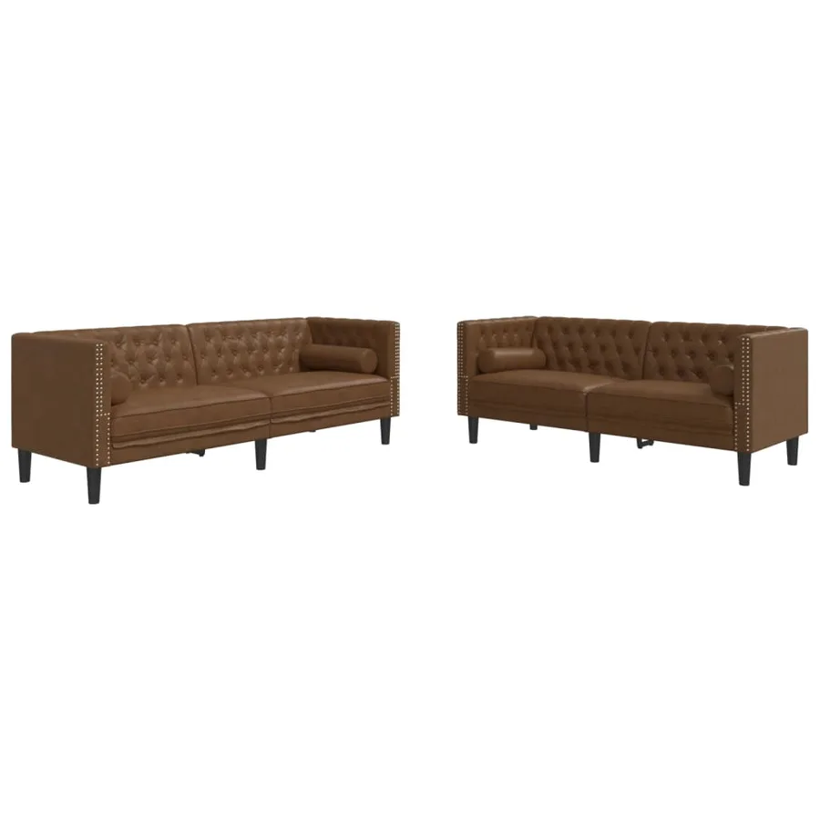 Ensemble de canapé Chesterfield et traversins 2 pcs marron - 2