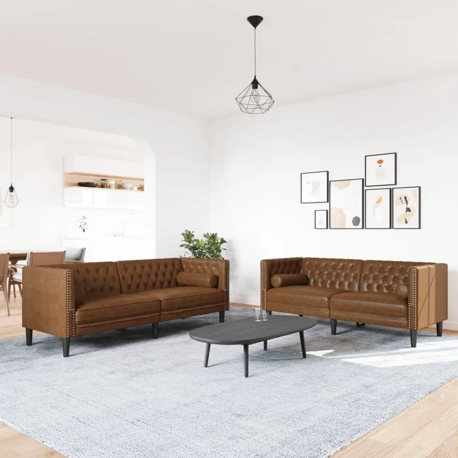 Ensemble de canapé Chesterfield et traversins 2 pcs marron - 3
