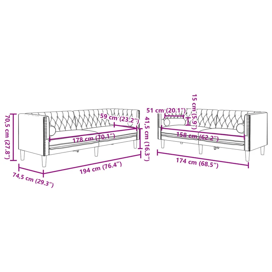 Ensemble de canapé Chesterfield et traversins 2 pcs marron - 8