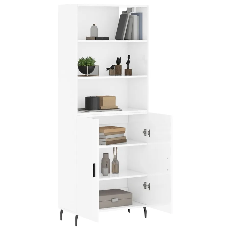 Buffet haut Blanc brillant 69,5x34x180 cm Bois d'ingénierie - 3