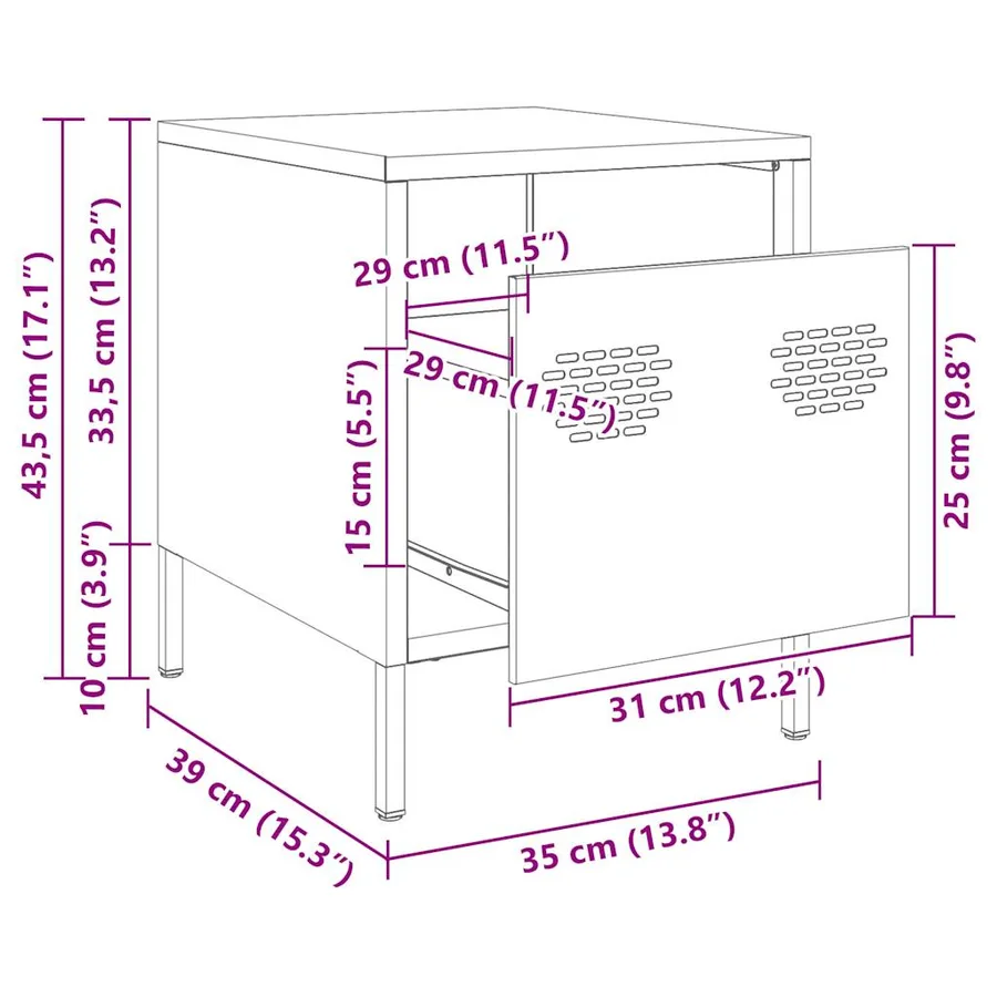 Table de chevet blanc 35x39x43,5 cm acier - 13