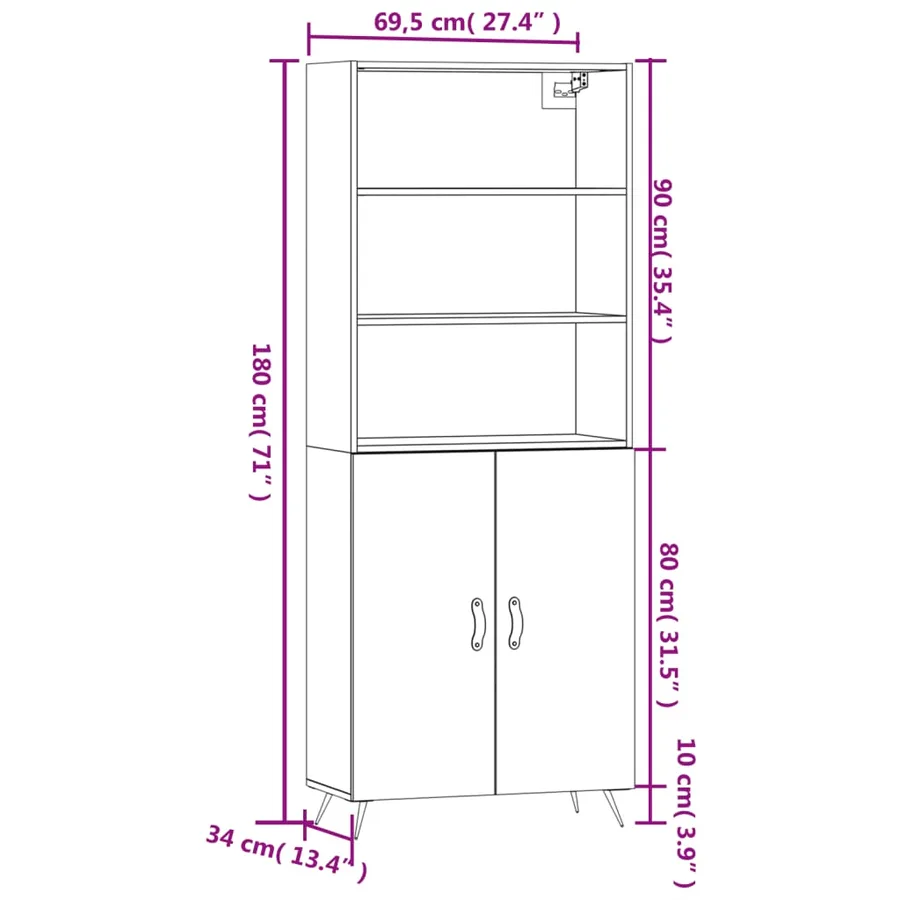 Buffet haut Sonoma gris 69,5x34x180 cm Bois d'ingénierie - 13