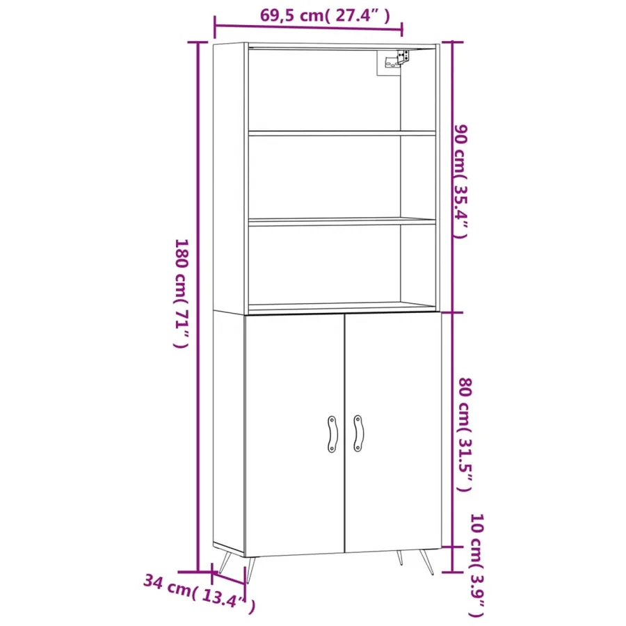 Buffet haut Gris béton 69,5x34x180 cm Bois d'ingénierie - 13