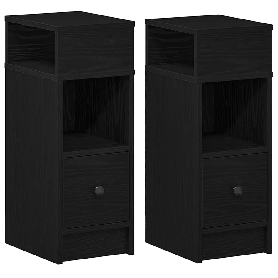 Tables de chevet 2 pcs avec tiroir noir 25x31x66 cm - 2