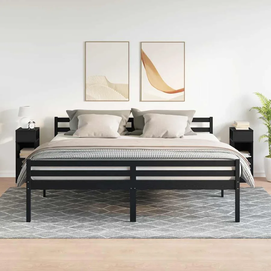 Tables de chevet 2 pcs avec tiroir noir 25x31x66 cm - 3