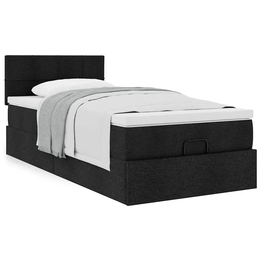 Lit ottoman avec matelas noir 90x200 cm tissu - 4