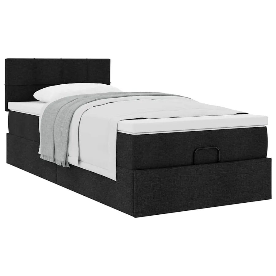 Lit ottoman avec matelas noir 90x200 cm tissu - 5