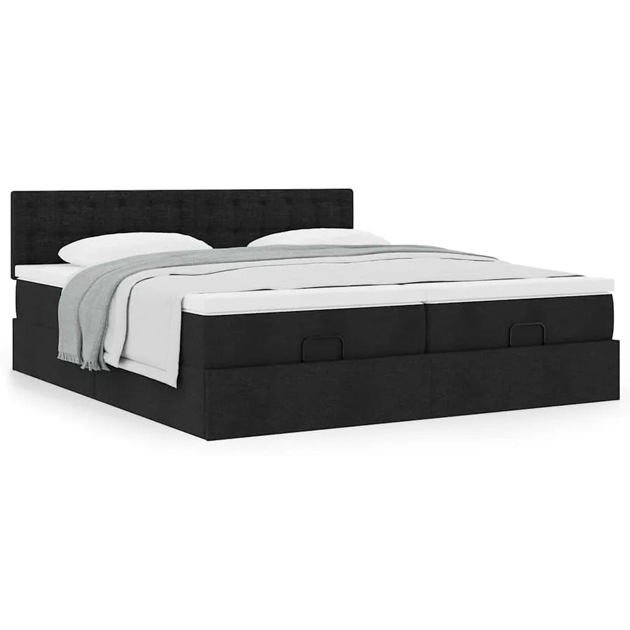 Cadre de lit ottoman avec matelas noir 180x200cm tissu - 4