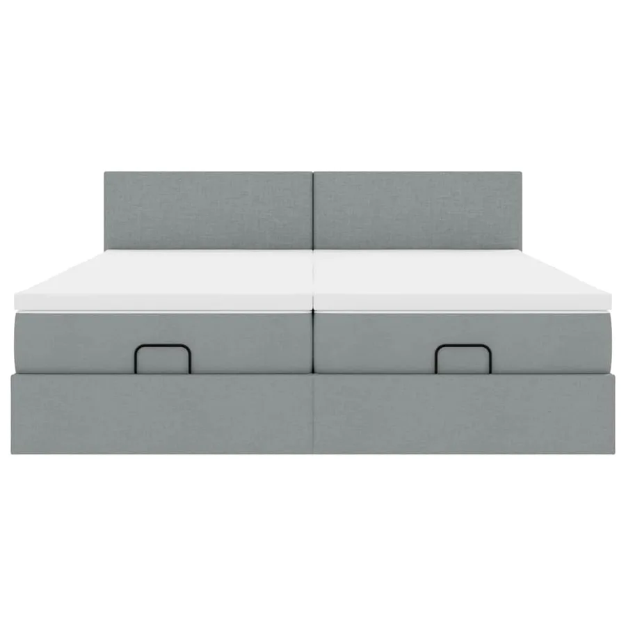 Cadre de lit ottoman et matelas gris clair 200x200cm tissu - 7