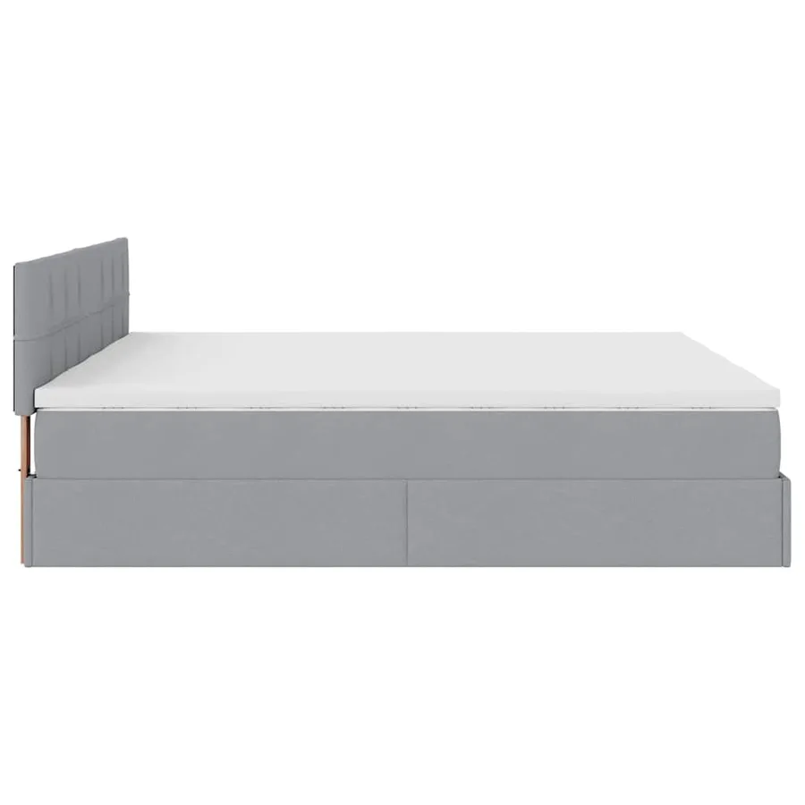 Cadre de lit ottoman et matelas gris clair 200x200cm tissu - 11