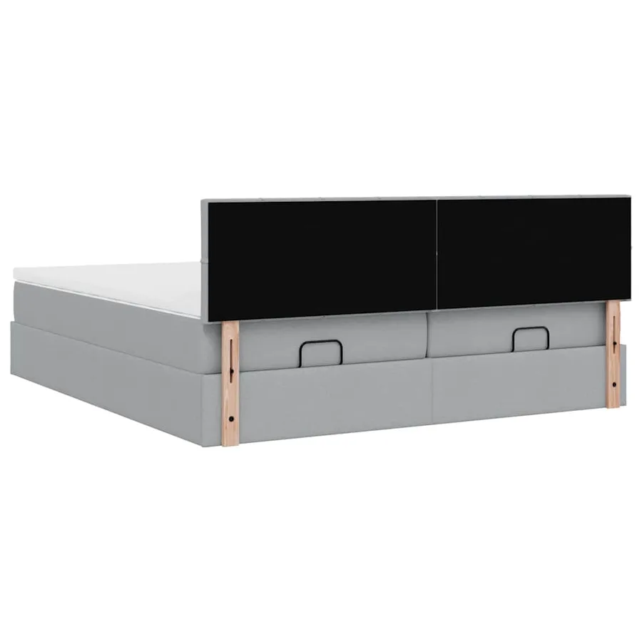 Cadre de lit ottoman et matelas gris clair 200x200cm tissu - 12