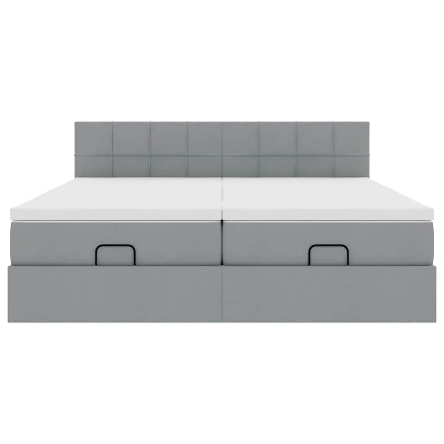 Cadre de lit ottoman et matelas gris clair 200x200cm tissu - 8