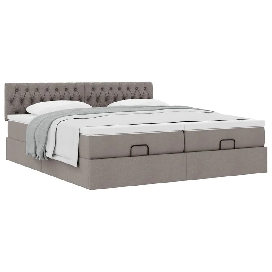 Cadre de lit ottoman avec matelas taupe 180x200 cm tissu - 5
