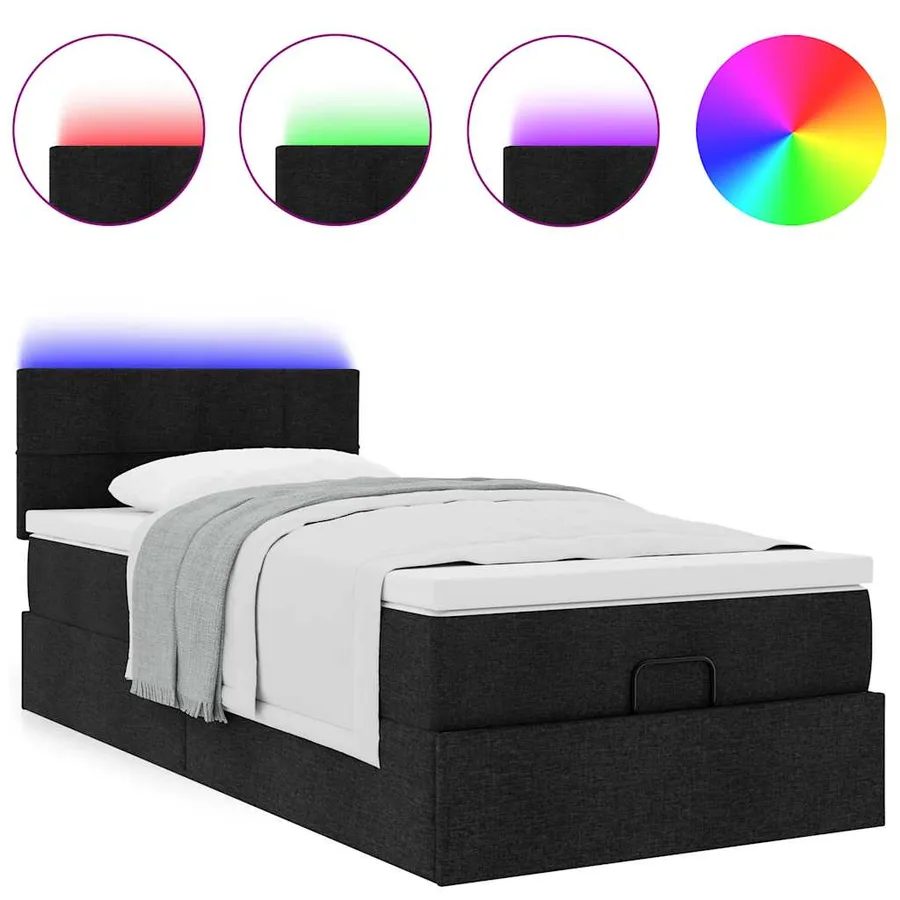 Lit ottoman avec matelas noir 90x200 cm tissu - 5