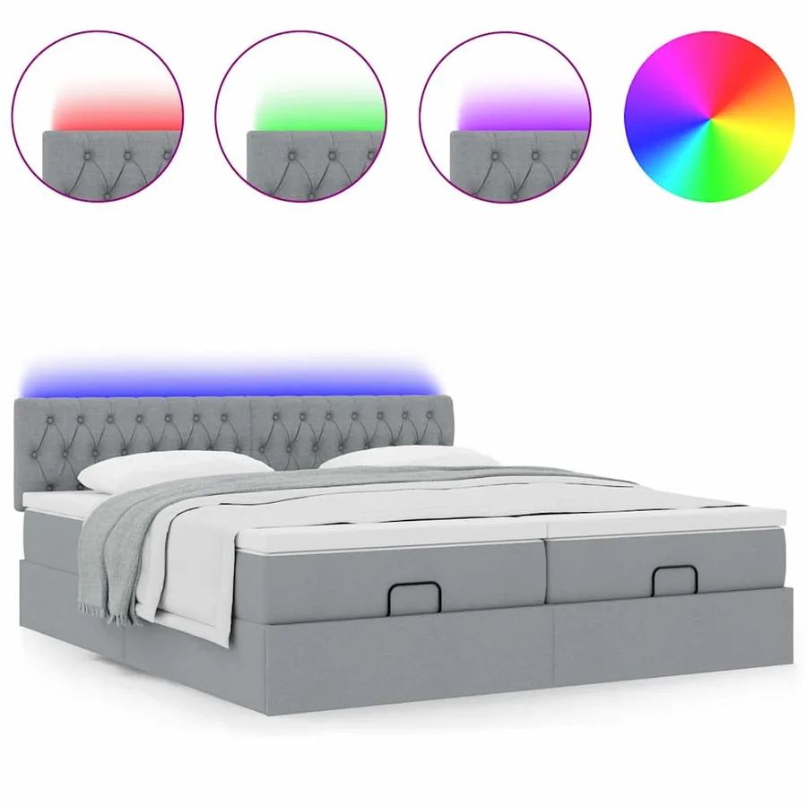 Cadre de lit ottoman et matelas gris clair 200x200cm tissu - 5