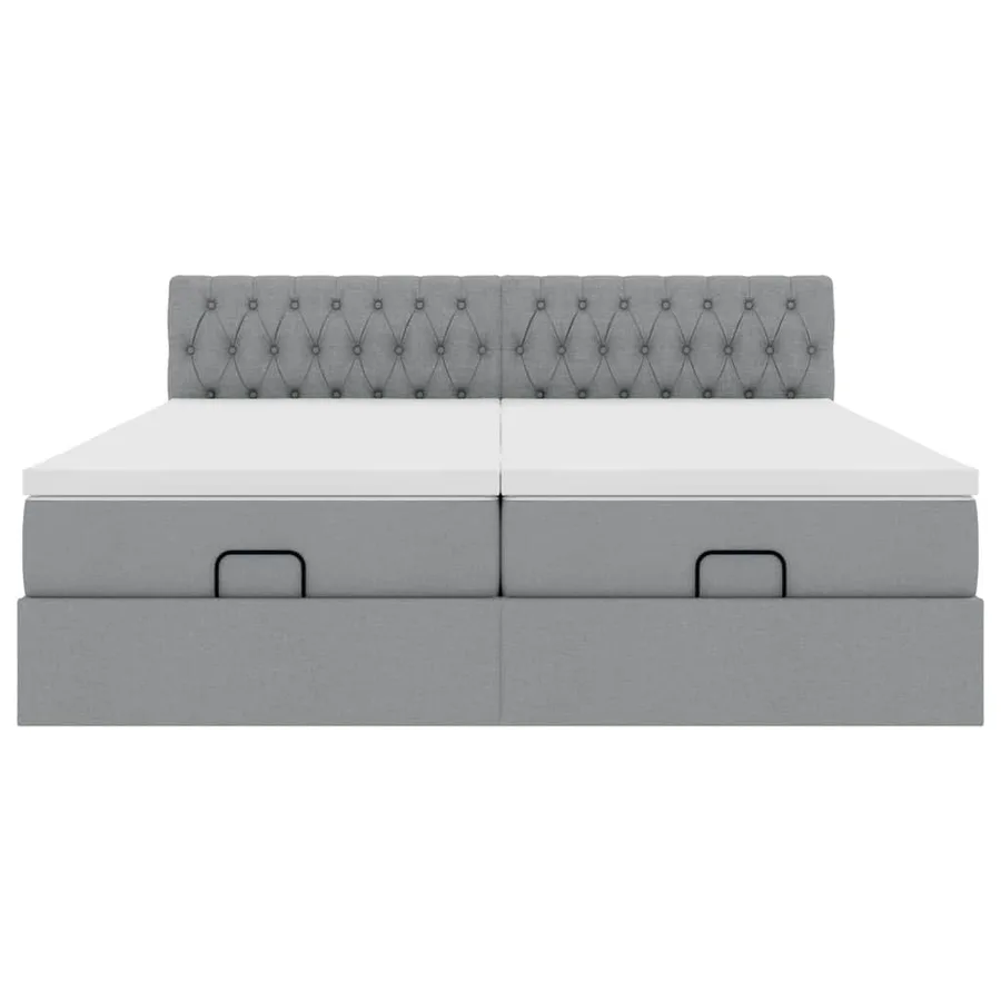 Cadre de lit ottoman et matelas gris clair 200x200cm tissu - 8