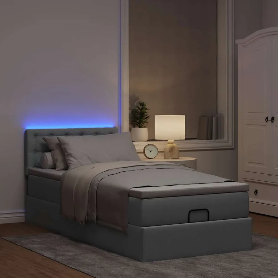 Lit ottoman avec matelas gris clair 100x200 cm tissu - 3